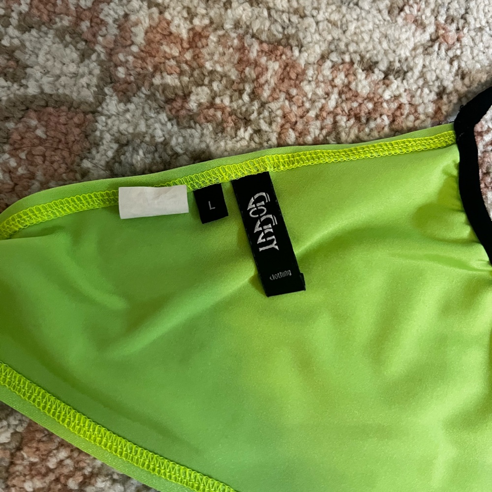 Dolls Kill/Go Guy Rave Set in Neon Green & Checkers - Picture 6 of 7